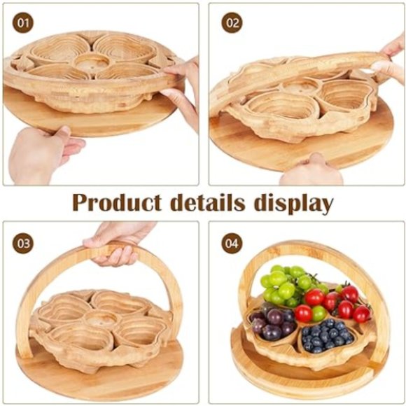Fan-shaped Foldable Bamboo Fruit Basket - Gourmet Fresh/Dried Fruit Tray - Picture 3 of 10